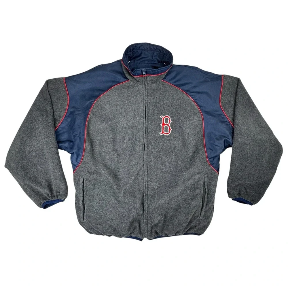 Boston Red Sox‎ Reversible Dugout Jacket M MLB Nylon Fleece Full Zip Navy Red